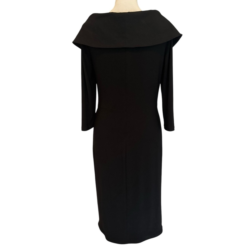 Adrianna Papell Dress Size 10 Black Stretchy Tuxedo Collar Party Cocktail - Picture 2 of 12